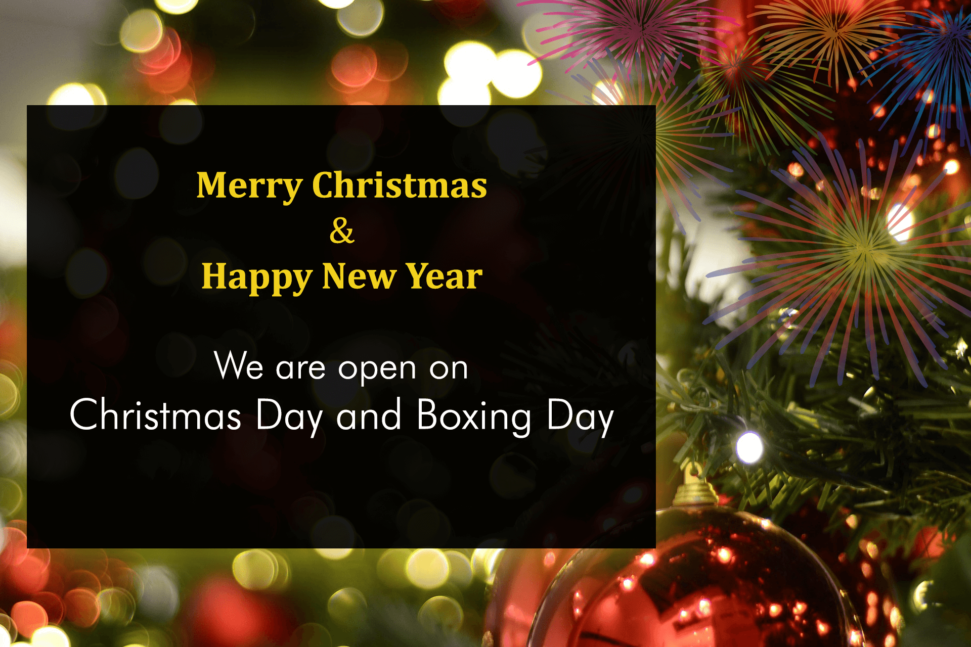 We are open on Christmas and Boxing Day